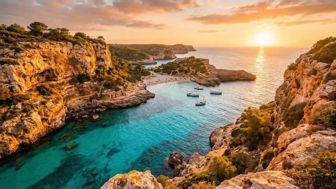 Crique de Majorque au coucher du soleil