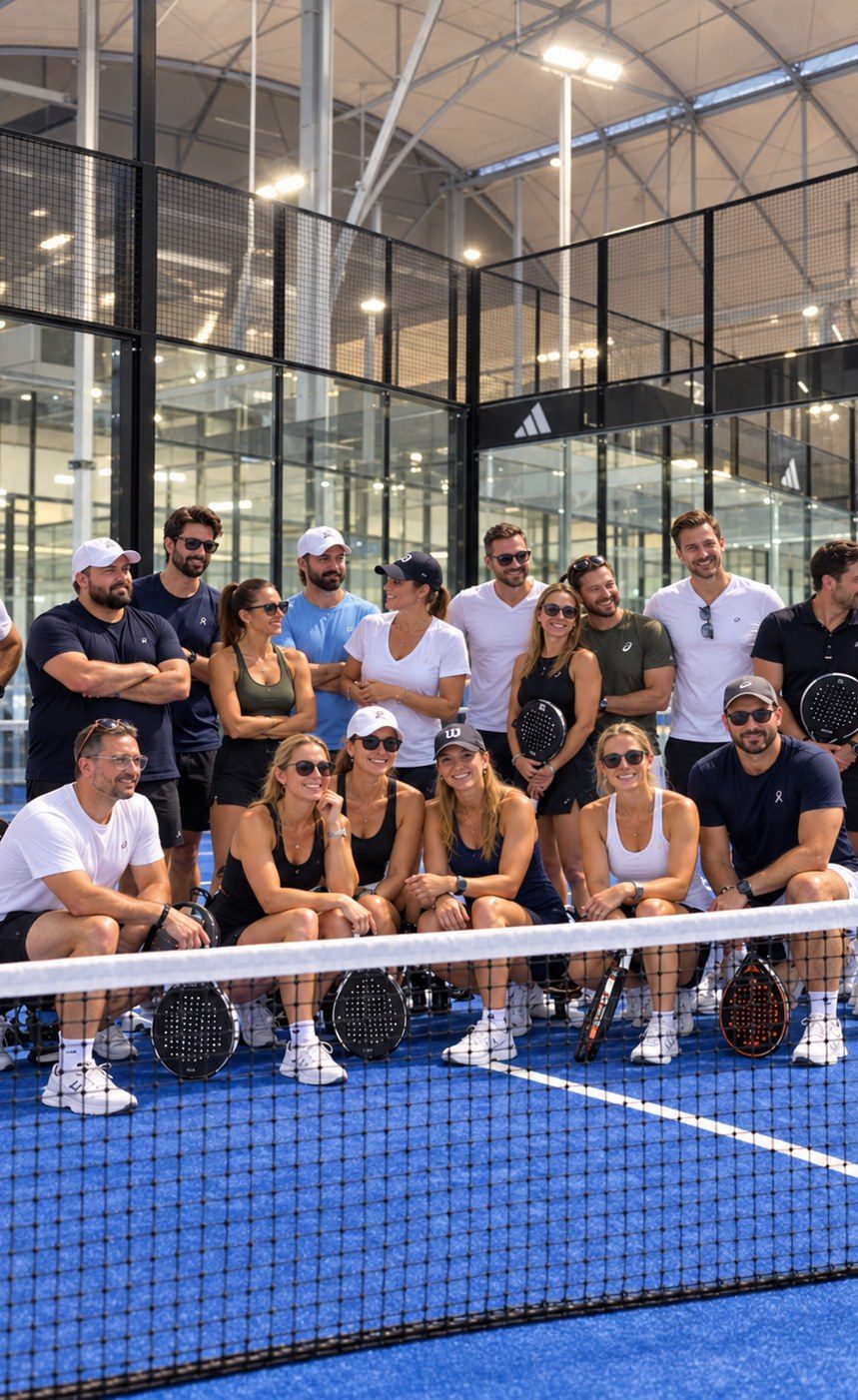 Groupe de joueurs sur une piste de padel